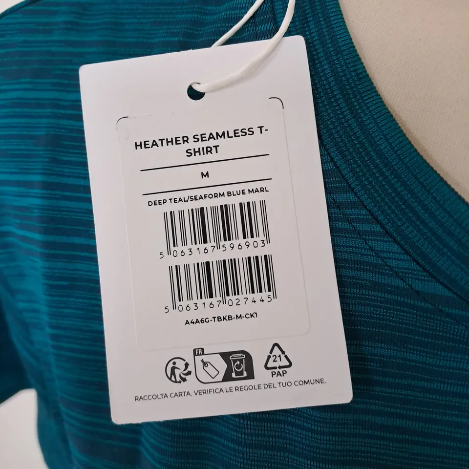 GYMSHARK HEATHER SEAMLESS T-SHIRT IN DEEP TEAL - M