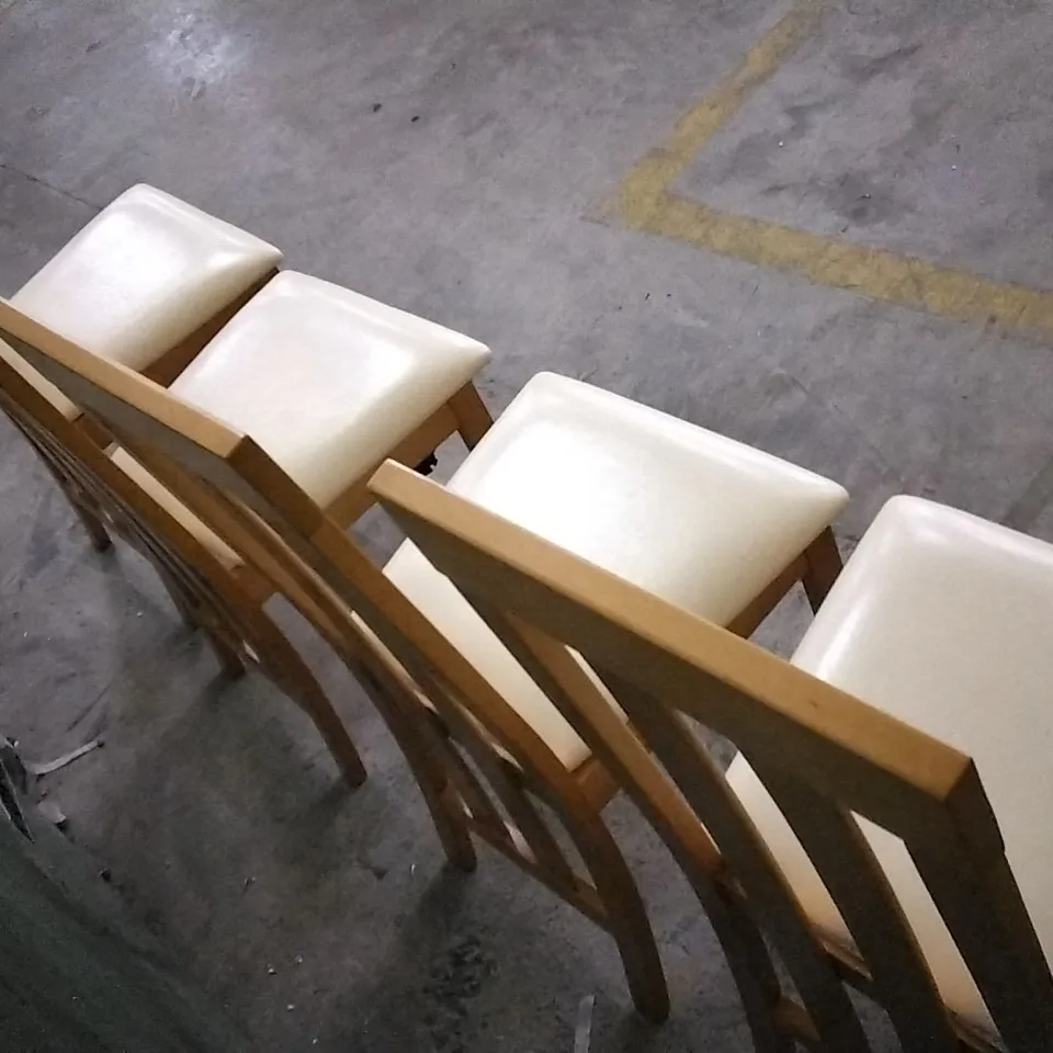 SET OF 4 WOODEN DINING CHAIRS WITH CREAM LEATHER SEAT