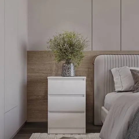 BOXED MALVERN 3 DRAWER BEDSIDE - WHITE (1 BOX)