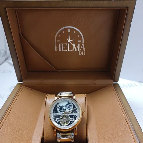 MENβS HELMA DH AUTOMATIC WORLD VIEW WATCH β TOURBILLON MOVEMENT β BLUE DIAL β STAINLESS STEEL STRAP β LEATHER STRAP