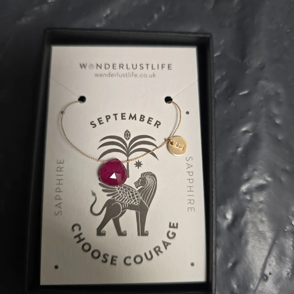 WANDERLUST LIFE SAPPHIRE NECKLACE – SEPTEMBER BIRTHSTONE PERSONALSIED ENGRAVING OF LETTER 'E'