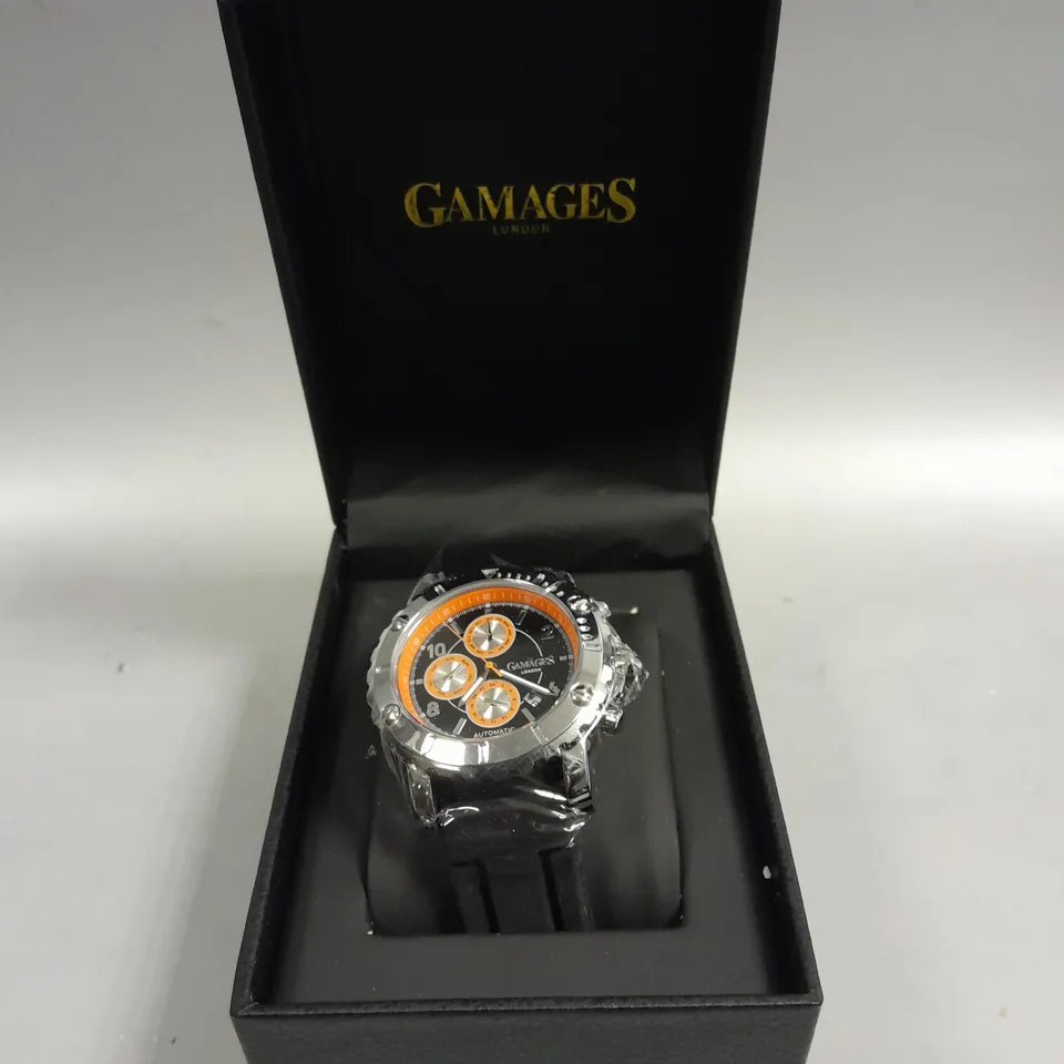 GAMAGES INNOVATOR STEEL BLACK DIAL WATCH 