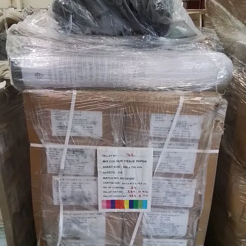 PALLET CONTAINING LARGE QUANTITY OF TISSUE PAPER -MIXED COLOURS-