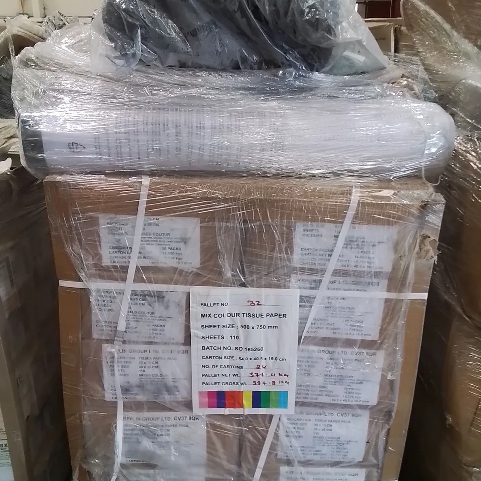 PALLET CONTAINING LARGE QUANTITY OF TISSUE PAPER -MIXED COLOURS-