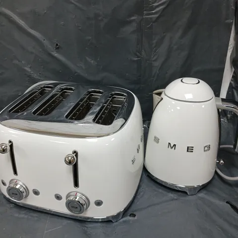 SMEG 50'S STYLE KETTLE KLF03WHUK AND 4-SLICE TOASTER