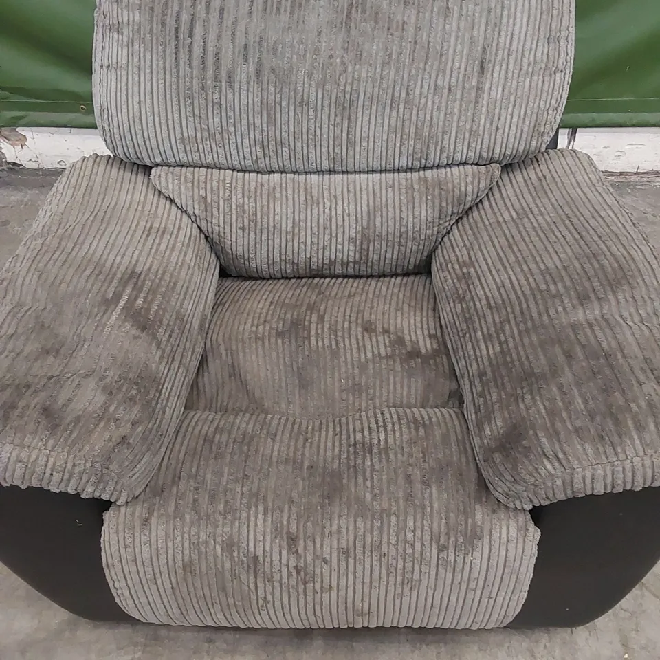 DESIGNER MANUAL RECLINER CHAIR IN CORDUROY FABRIC AND LEATHER - BLACK/GREY