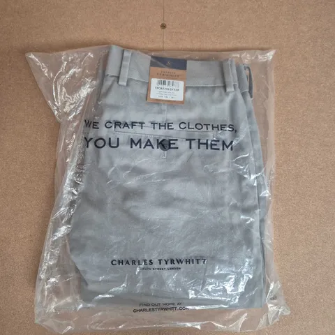 BAGGED CHARLES TYRWHITT LIGHT GREY SLIM FIT ULTIMATE NON-IRON CHINOS - 32W/30L