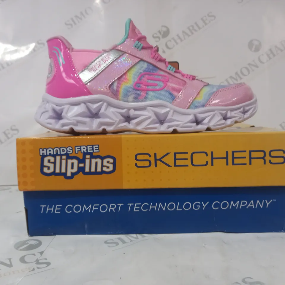 BOXED PAIR OF SKECHERS SLIP-INS GALAXY LIGHT SHOES IN PINK/MULTICOLOUR UK SIZE 1.5