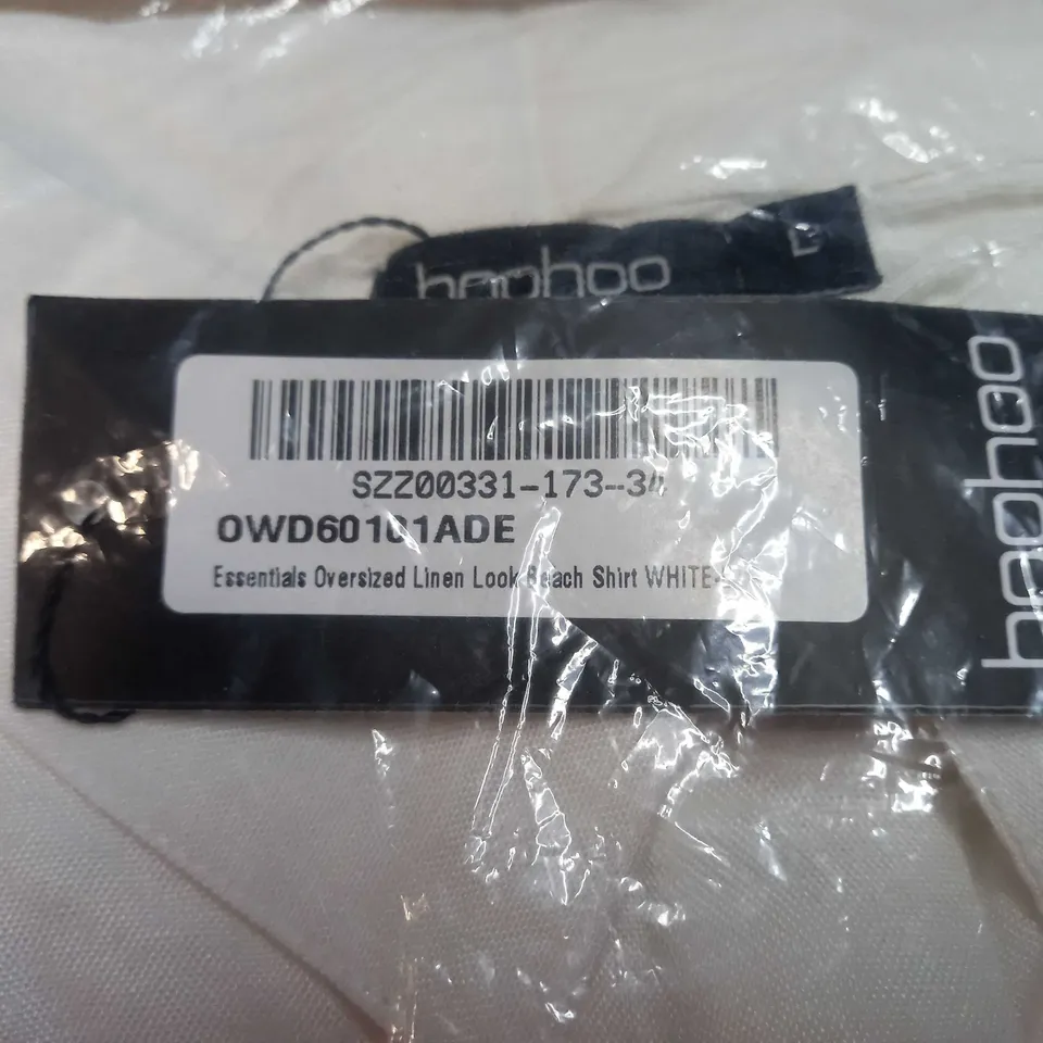 PACKAGED BOOHOO WHITE OVERSIZED LINEN LOOK BEACH SHIRT - LARGE