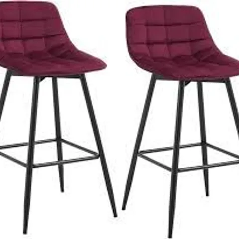 BOXED SET OF 2 WOLTU MODERN VELVET BAR STOOLS - BURGUNDY (1 BOX)