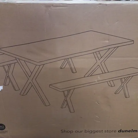 BOXED DUNELM EZRA DINING BENCH SET - RUSTIC (2 BOXES)