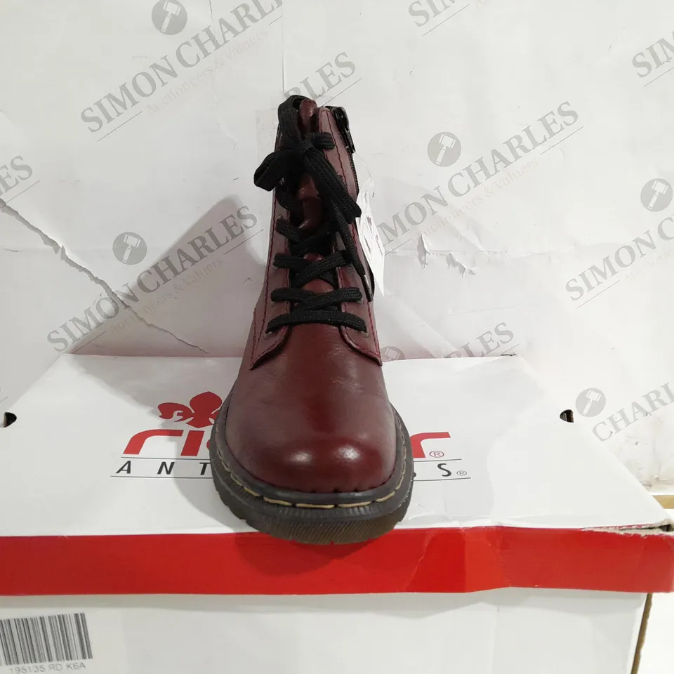 BOXED PAIR OF RED RIEKER INTEREST COLOUR  SIZE 6 1/2 