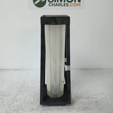 FLOOR LAMP WITH GLASS CYLINDER SHADE – BLACK METAL FRAME