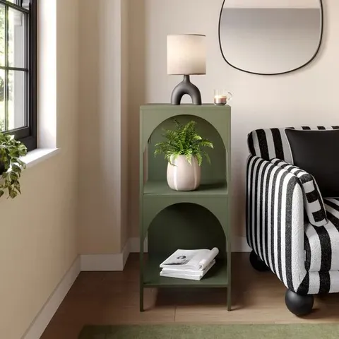 BOXED CLEA ARCHED SHELVING UNIT - OLIVE (1 BOX)