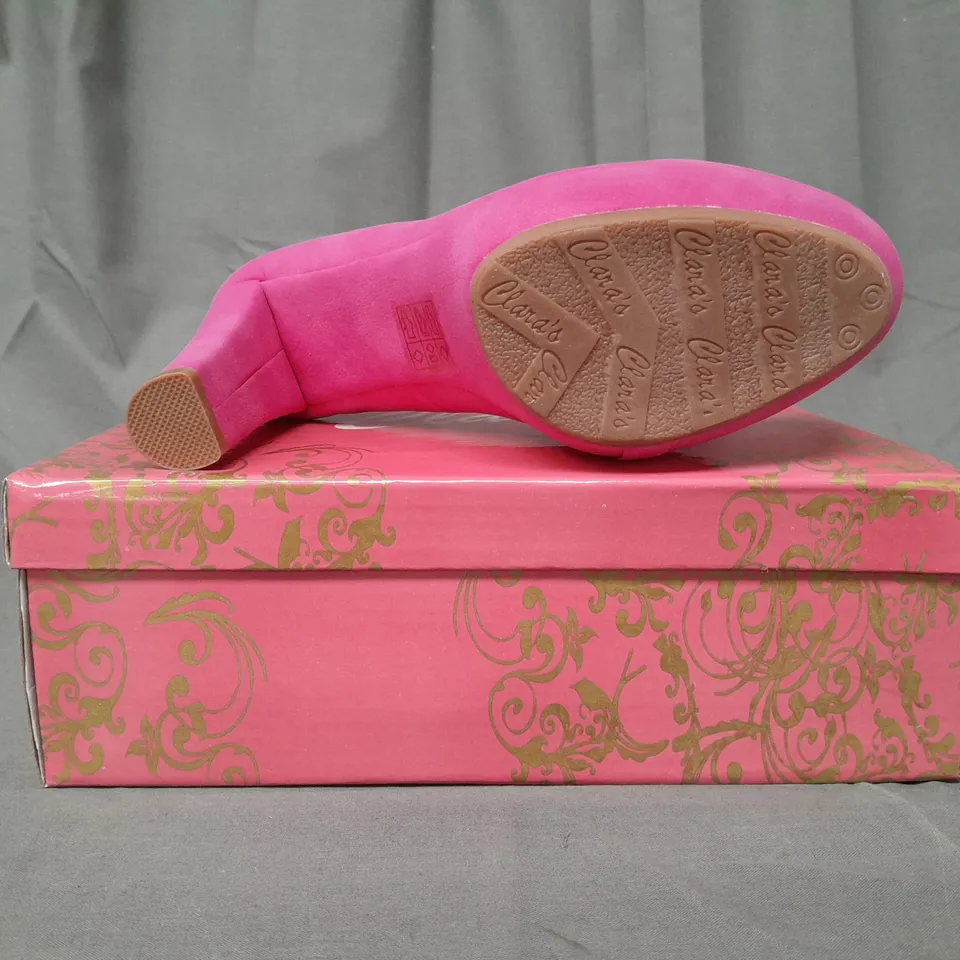 BOXED PAIR OF CLARA'S CLOSED TOE HIGH HEEL SHOES IN FUCHSIA 37