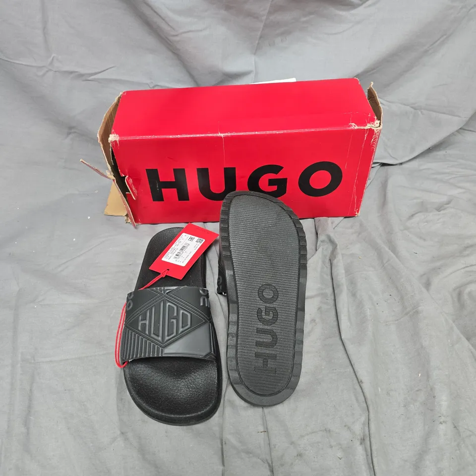 HUGO BLACK SLIDE SANDALS – SIZE UK 6 
