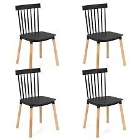 COSTWAY SET OF 4 WINDSOR DINING CHAIRS WITH SPINDLE BACKS AND CURVED SEATS-BLACK