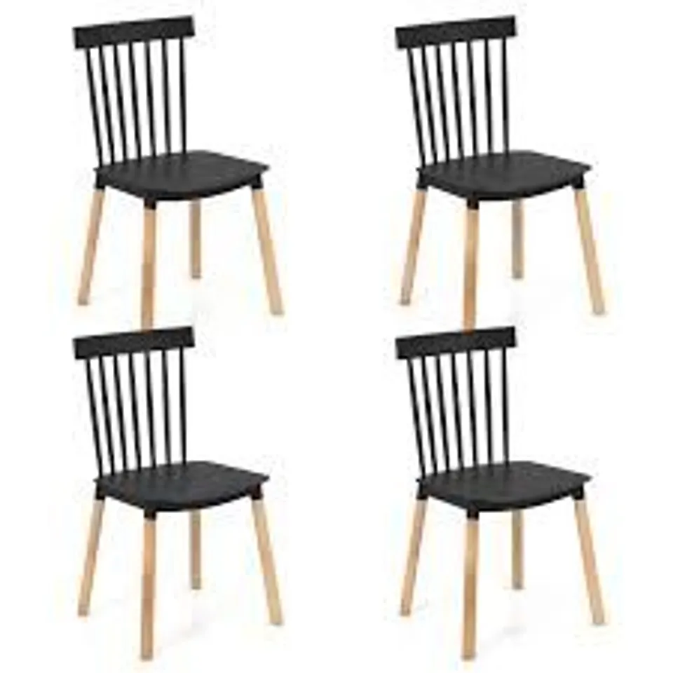 COSTWAY SET OF 4 WINDSOR DINING CHAIRS WITH SPINDLE BACKS AND CURVED SEATS-BLACK