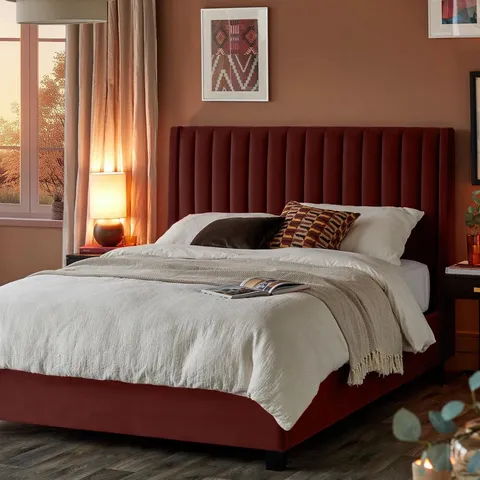 BOXED DANETTI AMALFI TOFFEE RED VELVET KING SIZE OTTOMAN STORAGE BED (3 BOXES)