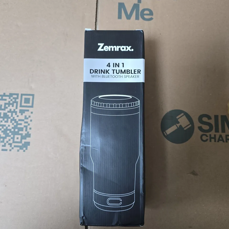 ZEMRAX 4-IN-1 DRINK TUMBLER WITH BLUETOOTH SPEAKER – ORANGE, BOXED