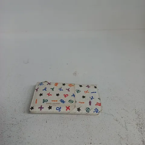 SAINT LAURENT ZIP WALLET – MULTICOLOUR PATTERN CARDHOLDER (WHITE LEATHER)