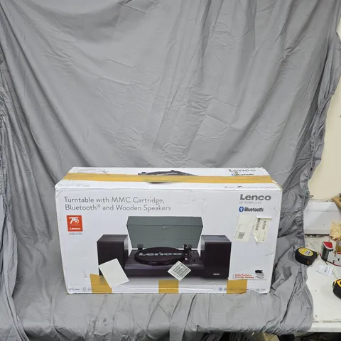 LENCO LS-301BK (V2) TURNTABLE WITH MMC CARTRIDGE, BLUETOOTH & WOODEN SPEAKERS – BOXED