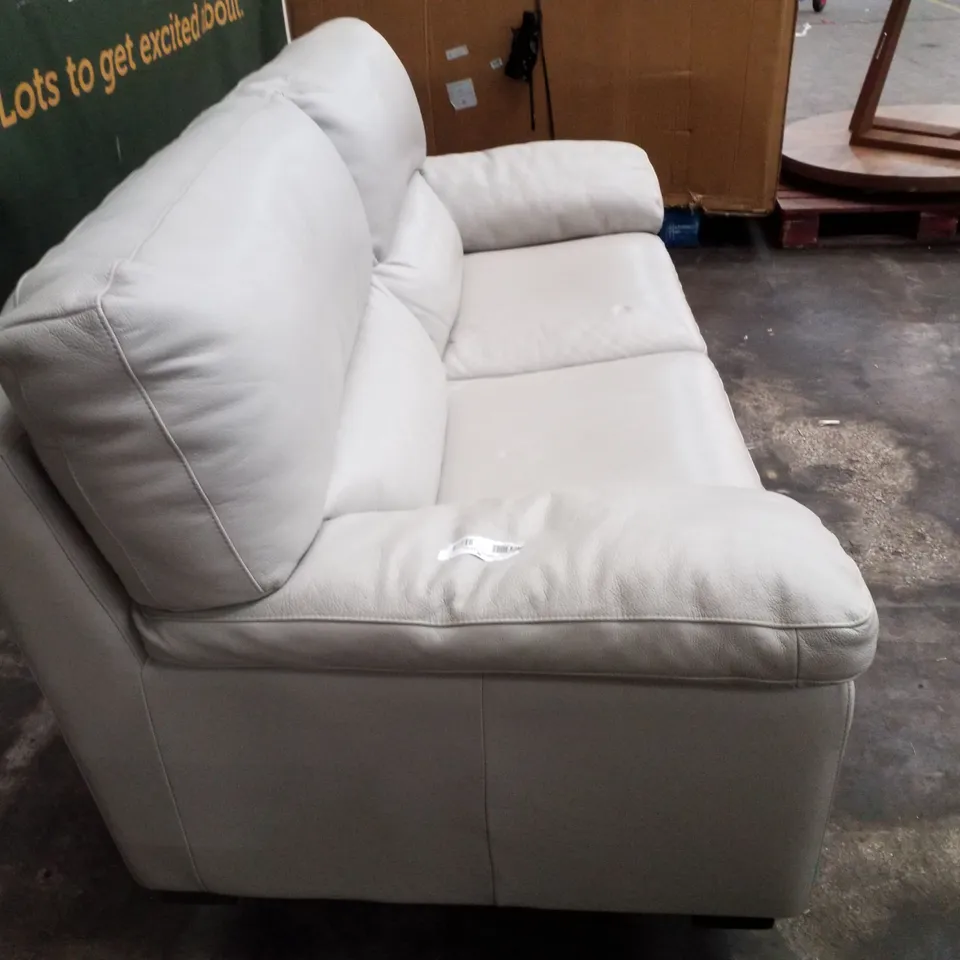 QUALITY DESIGNER 3 SEATER SOFA - IVORY LEATHER
