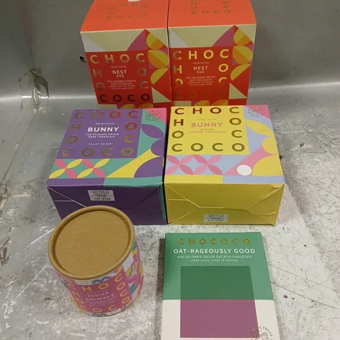 CHOCOCO X6 ASSORTED FOOD ITEMS TO INCLUDE - OAT MILK CHOCOLATE - BLONDE CARAMEL CHOCOLATE BUNNY - MILK CHOCOLATE EASTER ANIMALS - ETC