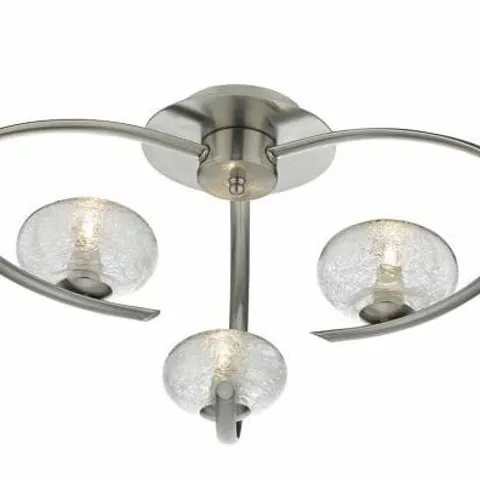 BOXED DAR LIGHTING LEIGHTON 3 LIGHT SEMI FLUSH SATIN CHROME GLASS