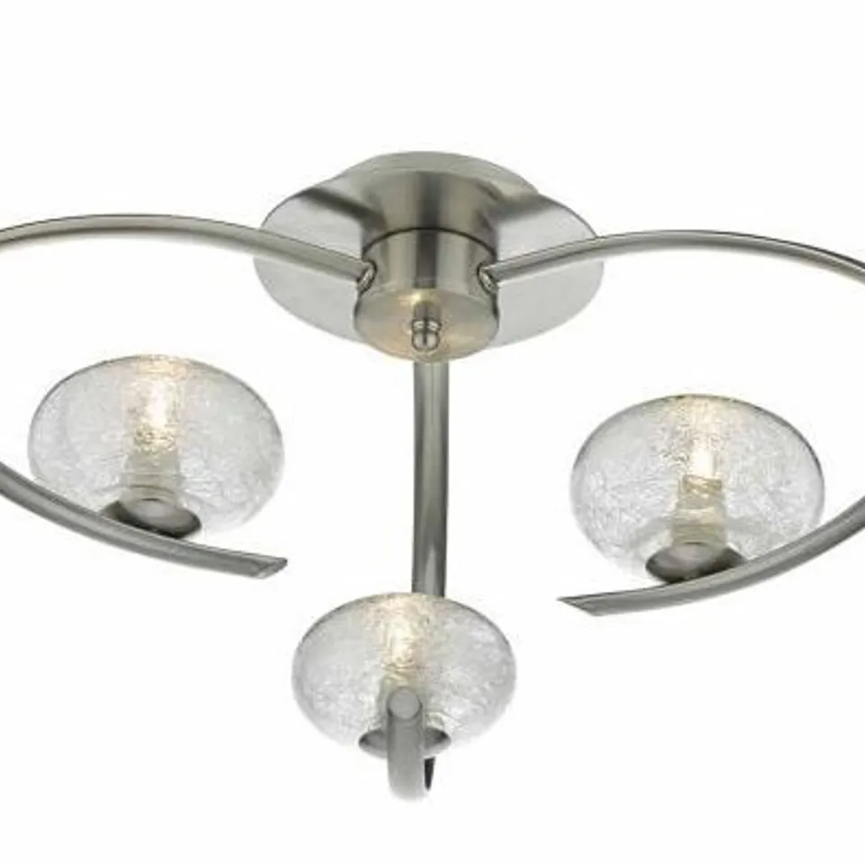 BOXED DAR LIGHTING LEIGHTON 3 LIGHT SEMI FLUSH SATIN CHROME GLASS