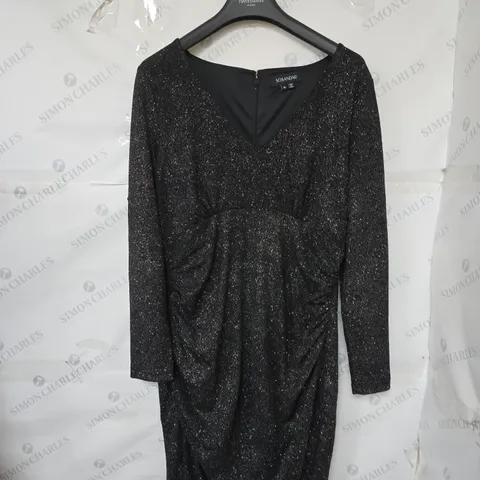 SOSANDAR LADIES LONG SLEEVE MIDI DRESS BLACK GLITTER DESIGN SIZE 16