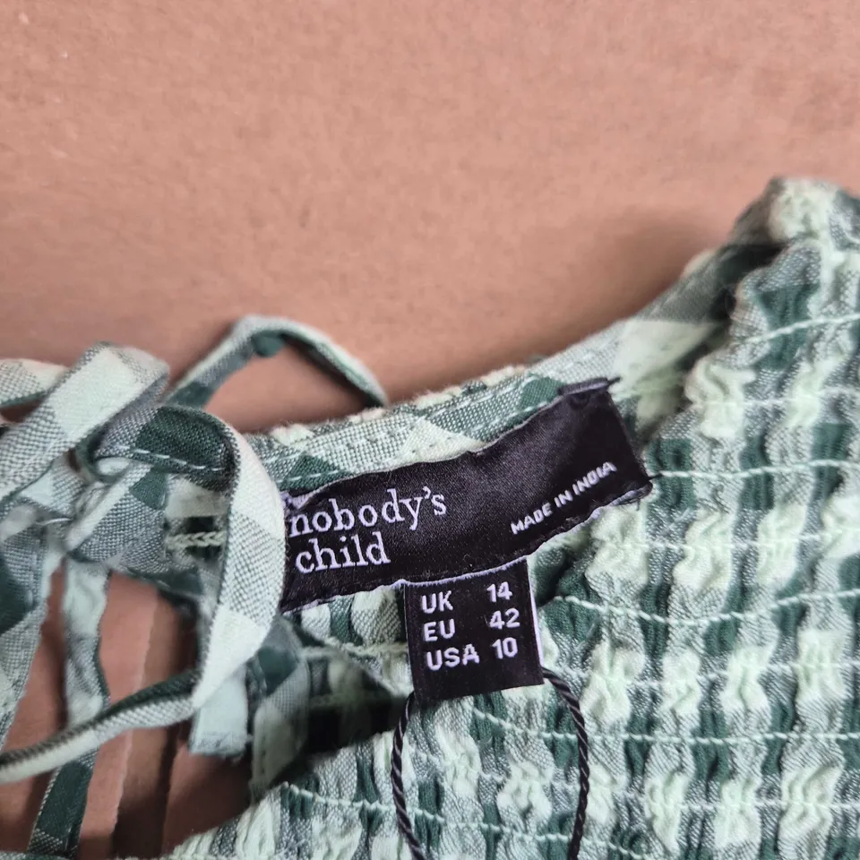 NOBODY'S CHILD ' GREEN GINGHAM SMOCKED DRESS – UK 14 (EU 42, USA 10)