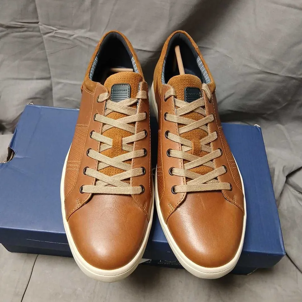 ROCKPORT MEN'S GARRETT PLAIN TOE LEATHER OXFORD SHOES – BROWN SIZE 12