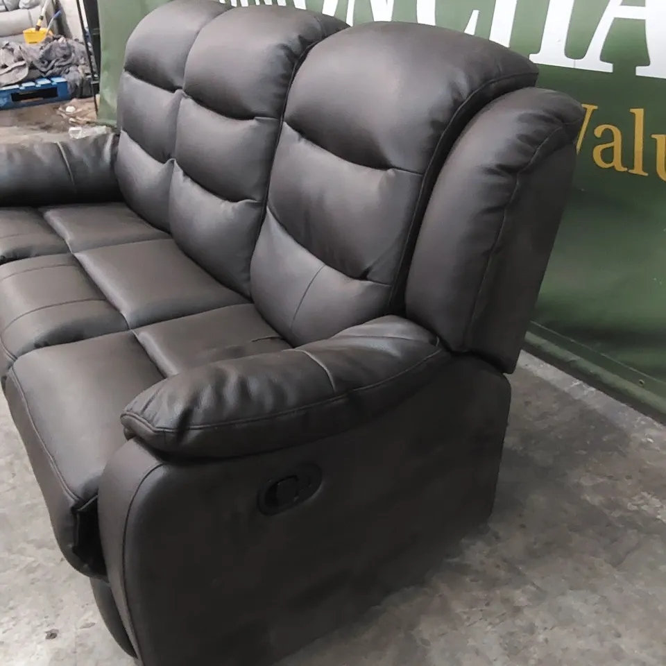 DESIGNER 3 SEATER FAUX LEATHER MANUAL RECLINER SOFA - CHOCOLATE