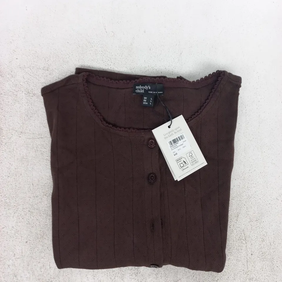 NOBODY'S CHILD ERIN POINTELLE CARDIGAN IN BROWN SIZE UK LARGE