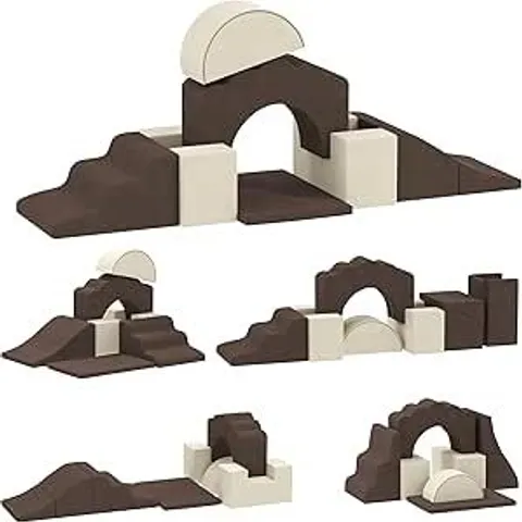 Boxed AIYAPLAY Kids Soft Play Set, 7 Piece Foam Climbing Blocks, Brown (1 box)