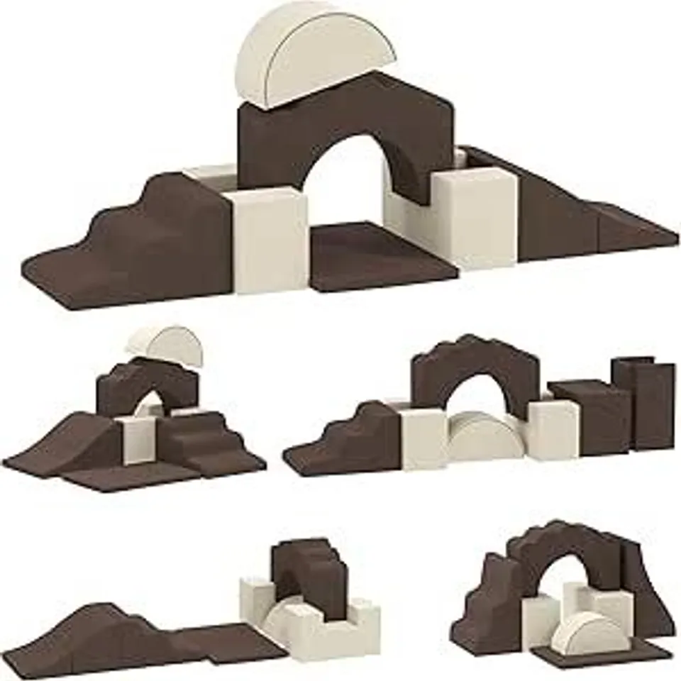 Boxed AIYAPLAY Kids Soft Play Set, 7 Piece Foam Climbing Blocks, Brown (1 box)