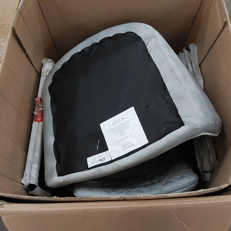 BOXED HAMPTON WITH ARMS DINING CHAIR IN LIGHT GREY VELVET WITH BLACK LEGS - SET OF 2