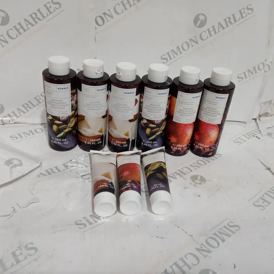BOX OF ASSORTED KORRES BODY CLEANSER AND BODY BUTTER