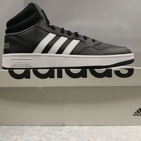 BOXED PAIR OF ADIDAS HOOPS 3.0 MID SHOES IN BLACK/WHITE SIZE UK 12.5