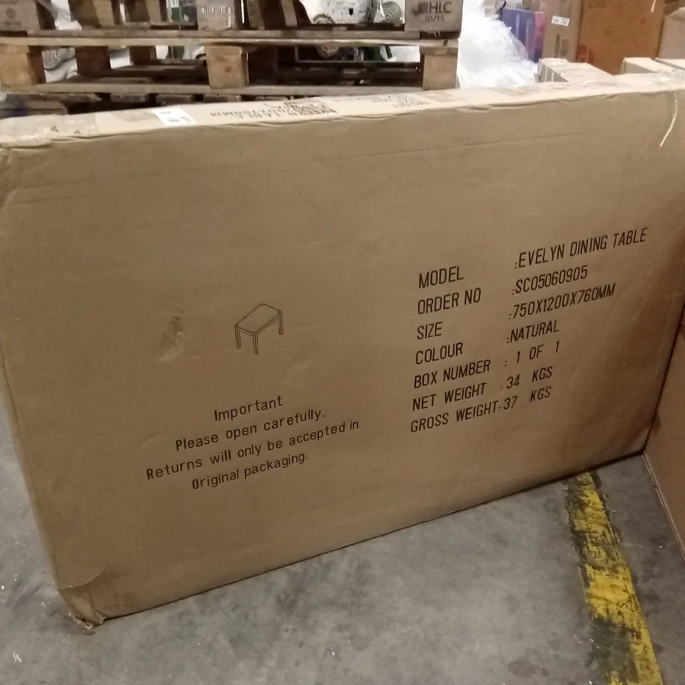 BRAND NEW BOXED EVELYN DINING TABLE - NATURAL (1 BOX)