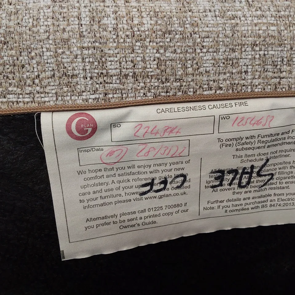 QUALITY BRITISH DESIGNER G PLAN KINGSBURY THREE SEATER SOFA BEACH CARAMEL FABRIC 
