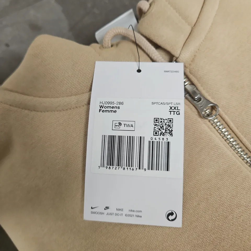  NIKE WOMEN'S BEIGE ZIP-UP HOODIE, XXL (UK 20-22)