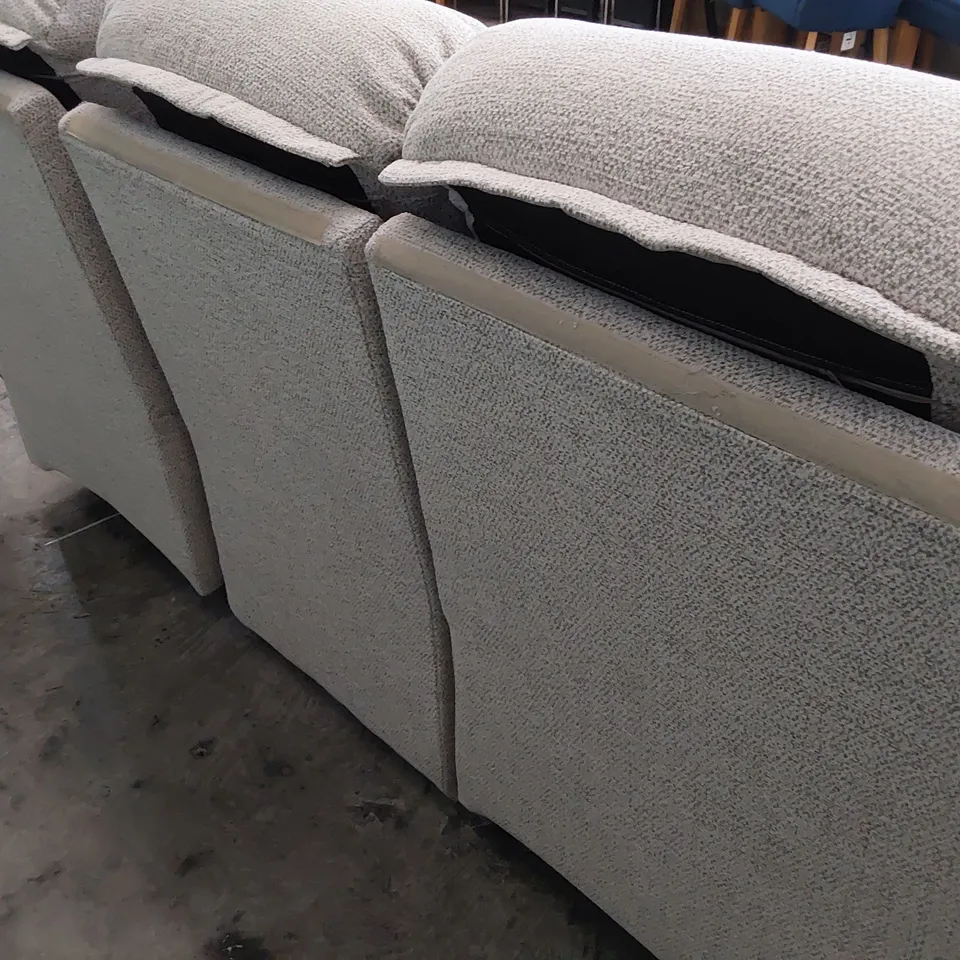 QUALITY BRITISH DESIGNER G PLAN NEWMARKET POWER RECLINING THREE SEATER SOFA SPECKLE FAWN FABRIC