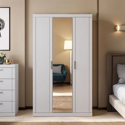 BOXED KIMBERLEY 3 DOOR WARDROBE WITH MIRROR (2 BOXES)