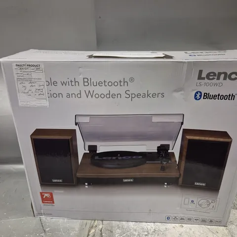 BOXED LENCO LS-100WD BELT DRIVE TURNTABLE WITH WOODEN SPEAKERS