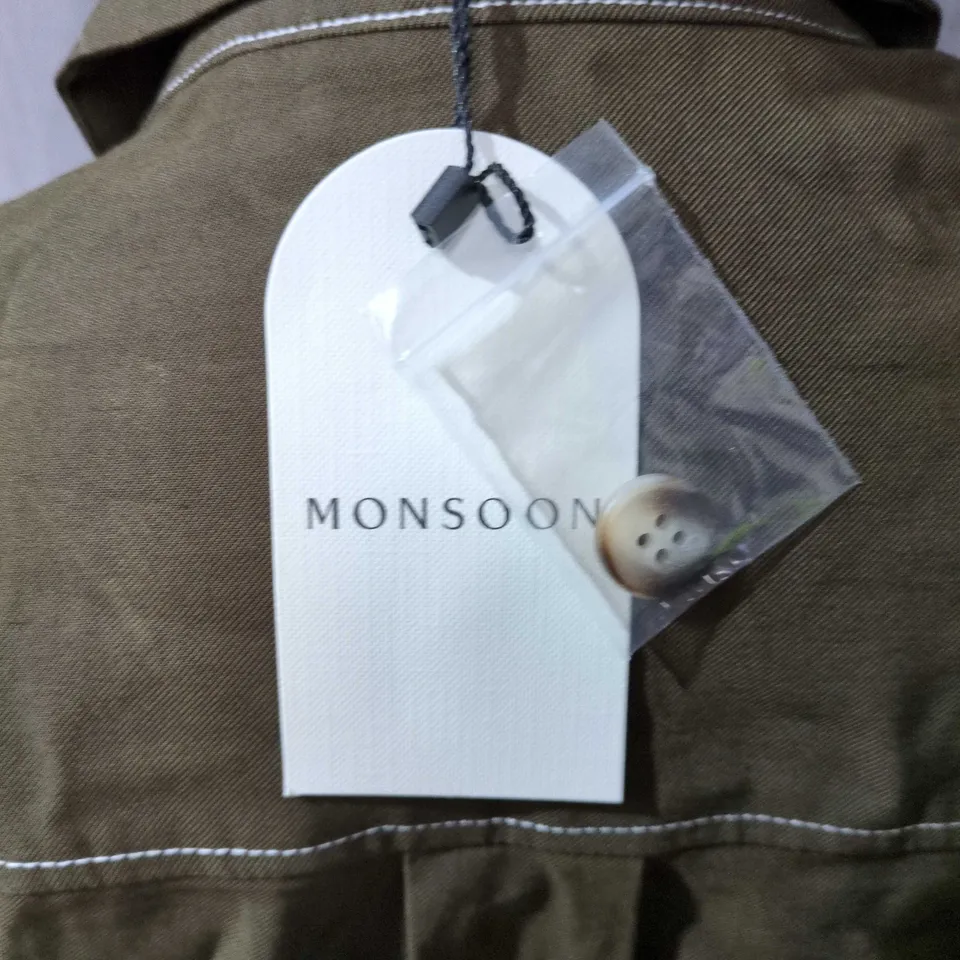 MONSOON OLIVE KHAKI FIELD JACKET – WOMEN'S, WITH CONTRAST STITCHING