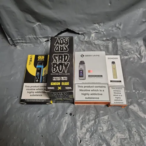 APPROXIMATELY 15 ASSORTED E-CIGARETTE PRODUCTS TO INCLUDE - SAD BOY, GEEK VAPE, SONDER ETC 