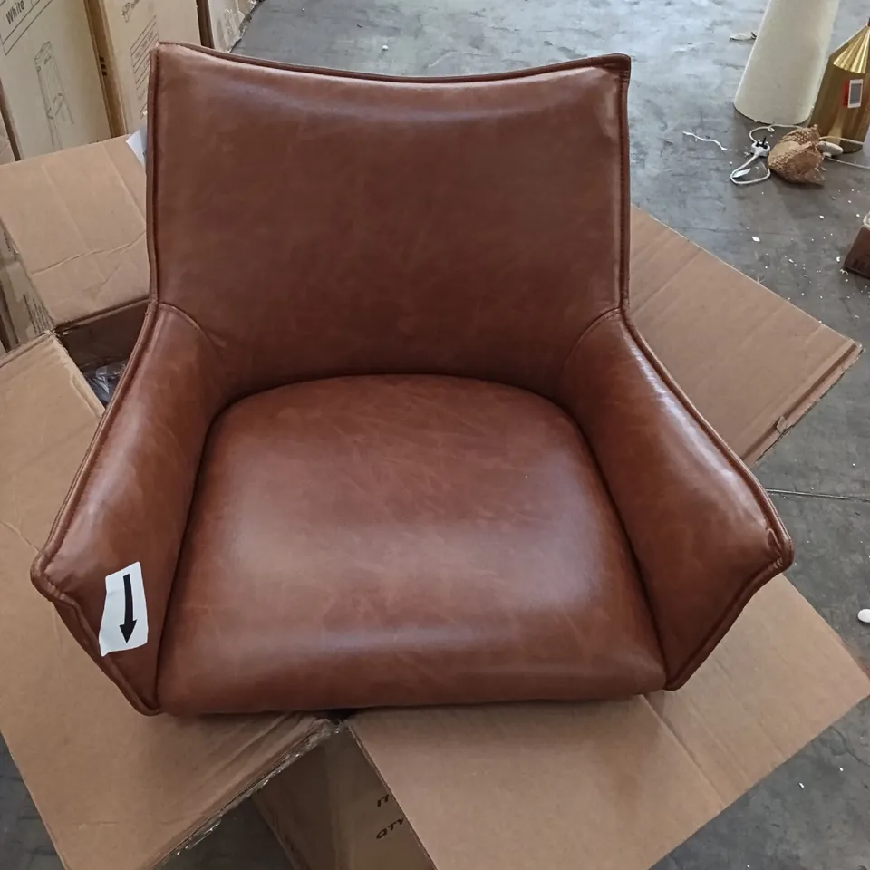 BOXED FAUX LEATHER DINING STOOLS (SET OF 2) - BROWN/BLACK LEGS (1 BOX)