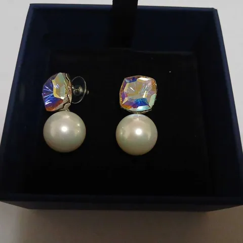 BUTLER & WILSON SQUARE CRYSTAL AND FAUX PEARL EARRINGS